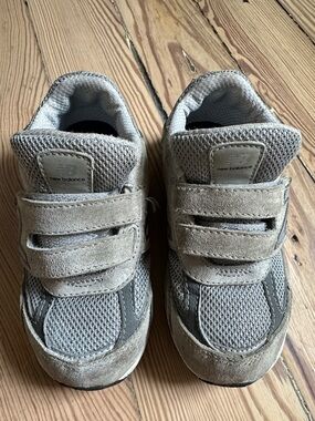 New Balance Kids Taupe and Gray Velcro Sneakers